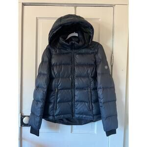 Crystal by Skea womens large down coat navy blue puffer hooded ski snowboard